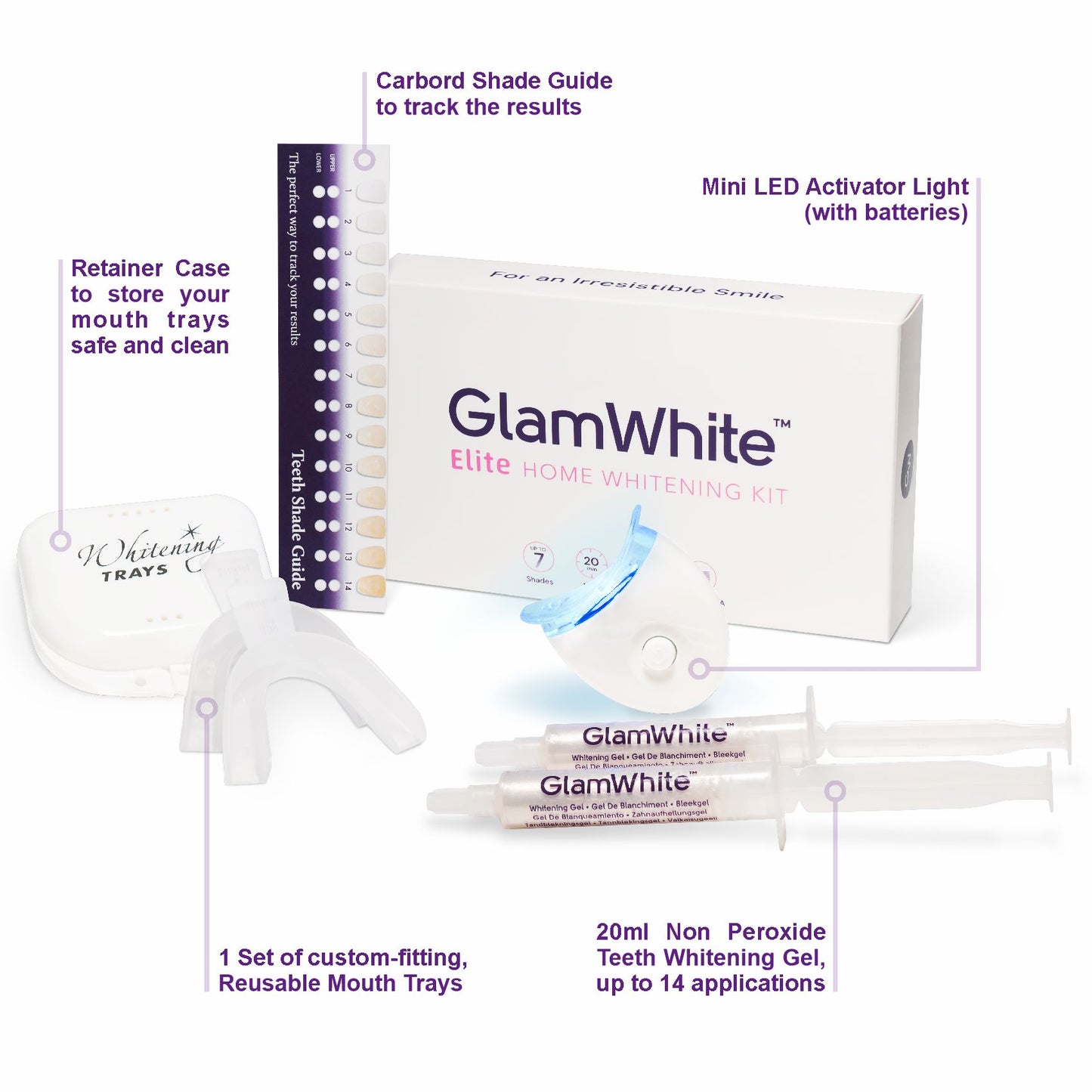 Zahnaufhellung Set mit LED – Whitening Kit Elite für Zuhause (2× 10 ml Gel) (Made in USA)